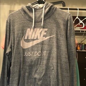 grey and white hoodie